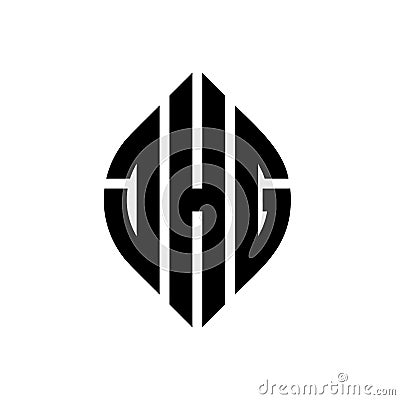 JHG circle letter logo design with circle and ellipse shape. JHG ellipse letters with typographic style. The three initials form a Vector Illustration