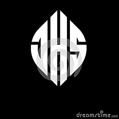 JHS circle letter logo design with circle and ellipse shape. JHS ellipse letters with typographic style. The three initials form a Vector Illustration