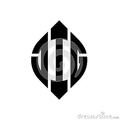 JIG circle letter logo design with circle and ellipse shape. JIG ellipse letters with typographic style. The three initials form a Vector Illustration