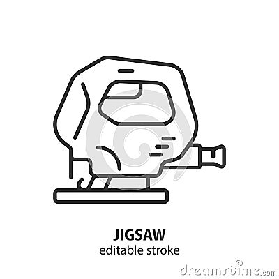 Jigsaw line icon. Electric fretsaw vector outline symbol. Repair instrument sign. Editable stroke Vector Illustration