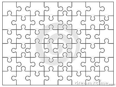 Jigsaw pieces grid. Square puzzle tiles empty template. Outline geometric shape for game. Backdrop for paper play, tidy Vector Illustration