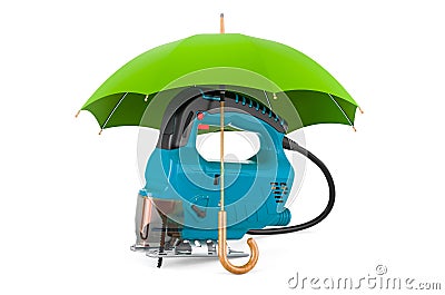 Jigsaw power under umbrella, 3D rendering Stock Photo