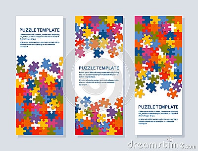 Jigsaw puzzle background with many colorful pieces. Abstract mosaic template Vector Illustration