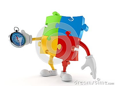 Jigsaw puzzle character holding compass Cartoon Illustration