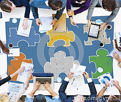 Jigsaw Puzzle Connection Corporate Team Teamwork Concept Stock Photo