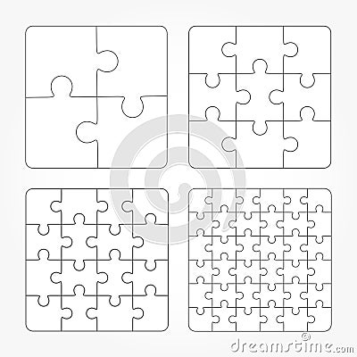 Jigsaw puzzle four flat blank templates set Stock Photo