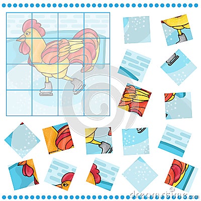 Jigsaw Puzzle game for Children Rooster bird Vector Illustration