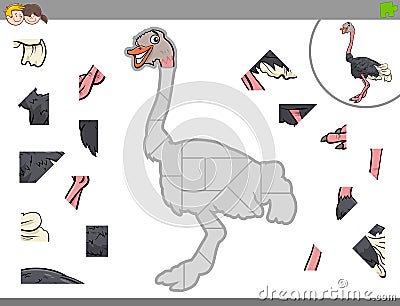 Jigsaw puzzle game with ostrich bird animal Vector Illustration