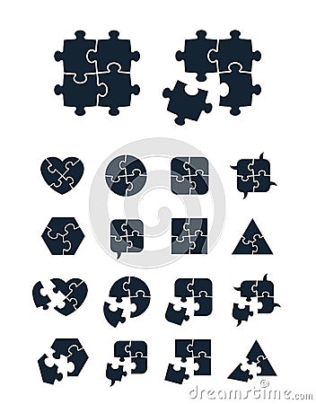 Jigsaw puzzle icons collection Vector Illustration