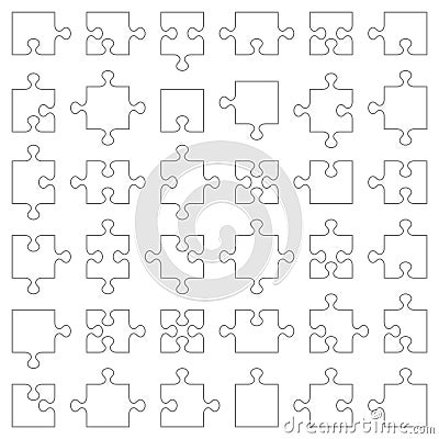 Jigsaw puzzle pieces collection of various shapes Vector Illustration