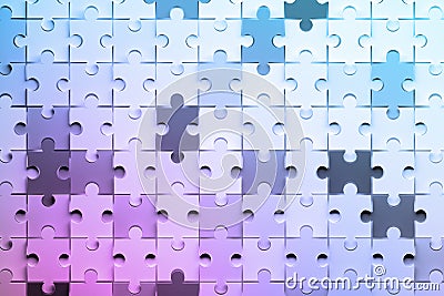 Jigsaw puzzle pieces colored with liquid pink blue color gradient Cartoon Illustration