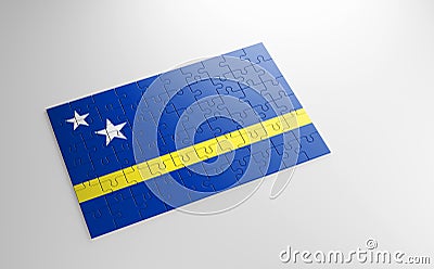 A jigsaw puzzle with a print of the flag of Curacao, pieces of the puzzle isolated on white background. Fulfillment and perfection Cartoon Illustration