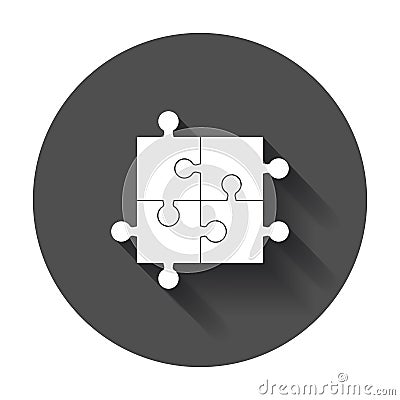 Jigsaw puzzle vector. Flat illustration puzzle game on black round background with long shadow. Vector Illustration