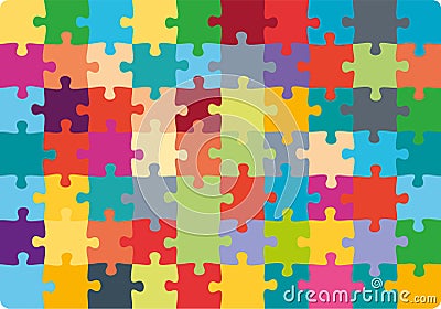 Jigsaw Puzzle 10x7 square colorful piece template. Jigsaw puzzle grid vector stroke scheme Vector Illustration