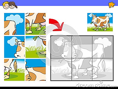 Jigsaw puzzles with cow farm character Vector Illustration