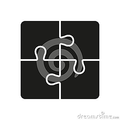 Jigsaw Square Pieces Match Glyph Pictogram. Puzzle Combination, Solution Silhouette Icon. Idea, Challenge Logic Game Vector Illustration