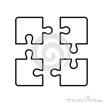 Jigsaw Square Pieces Match Linear Pictogram. Puzzle Challenge, Teamwork, Logic Game, Idea, Outline Sign. Combination Vector Illustration