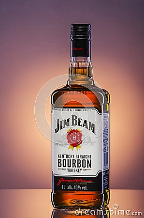 Jim Beam bourbon whiskey on gradient background. Editorial Stock Photo