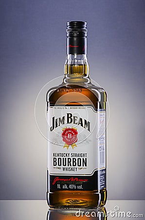 Jim Beam bourbon whiskey on gradient background. Editorial Stock Photo