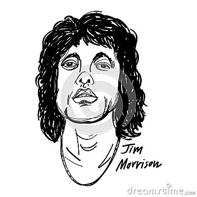 Jim morrison cartoon illustration black and white Vector Illustration