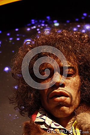 Jimi Hendrix as James Marshall Hendrix famous guitarlist, Madame Tussauds wax Editorial Stock Photo