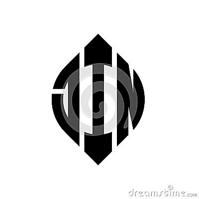 JIN circle letter logo design with circle and ellipse shape. JIN ellipse letters with typographic style. The three initials form a Vector Illustration
