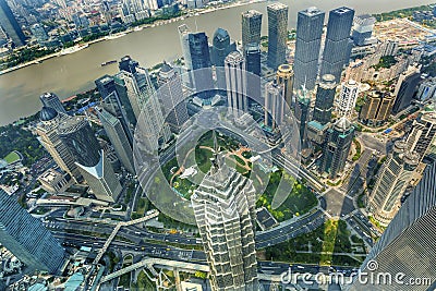 Jin Mao Tower Skyscraper Huangpu River Liujiashui Shanghai China Stock Photo