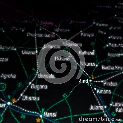 jind city name displayed on geographic map in India Stock Photo