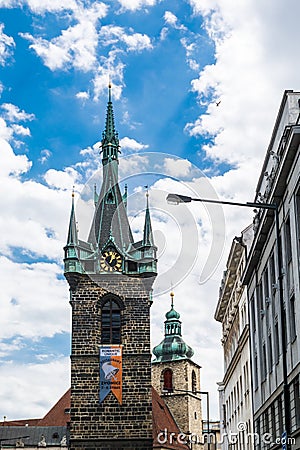 Jindrisska Tower in Prague is the Gothic bell-tower in Prague that is the part of the Church of St. Henry and St. Cunigund Editorial Stock Photo