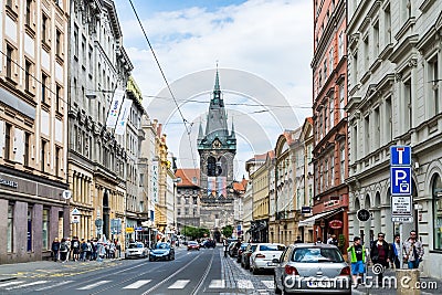 Jindrisska Tower in Prague is the Gothic bell-tower in Prague that is the part of the Church of St. Henry and St. Cunigund Editorial Stock Photo