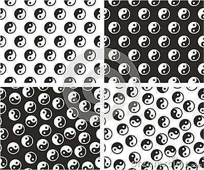 Jing Jang Sign Aligned & Random Seamless Pattern Color Set Vector Illustration