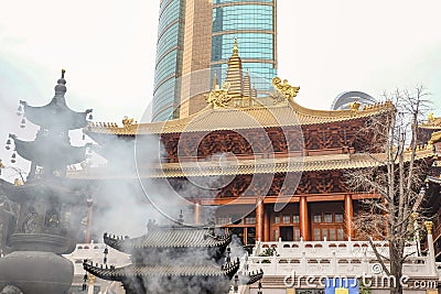 Jingan Temple the temple in the shanghai city Stock Photo