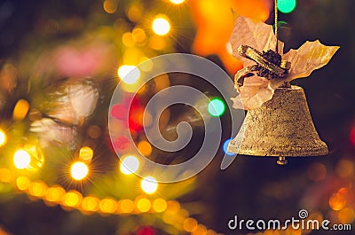 Jingle bell, Christmas tree branches. Stock Photo