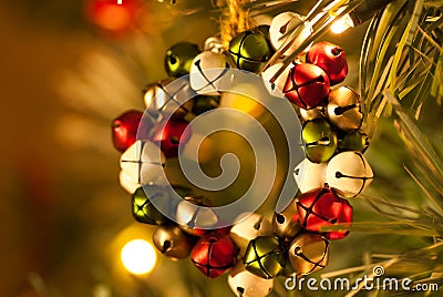 Jingle Bell Wreath Christmas Tree Decoration front view Stock Photo