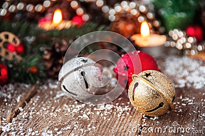 Jingle bells close-up. Christmas background Stock Photo