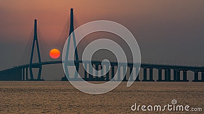Jintang Bridge in the sunset Stock Photo