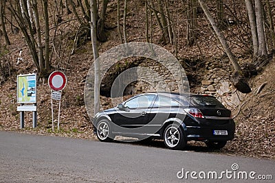 Jirkov, Czech republic - April 04, 2019: black car Opel Astra H stand near Jirkov dam Editorial Stock Photo