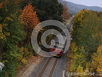 Jirkov, Czech republic - October 19, 2020: old red train - analog noise texture Editorial Stock Photo