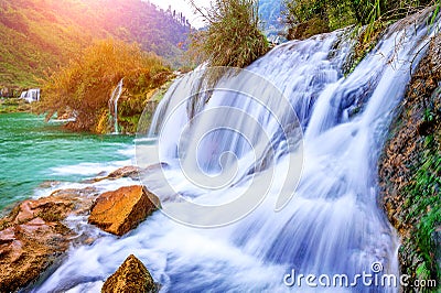 Jiulong waterfall in Luoping. Stock Photo