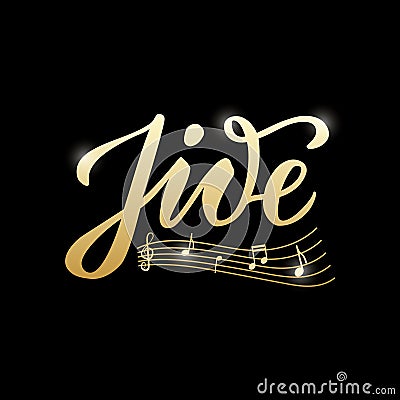 Jive golden lettering with scattered notes Vector Illustration