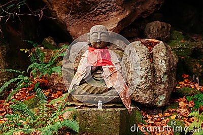 Jizo Bosatsu stone monk statues at Yamadera temple, Yamagata, Japan Stock Photo