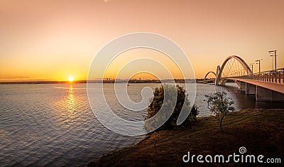 JK Bridge and Paranoa Lake at Sunset - Brasilia, Distrito Federal, Brazil Stock Photo