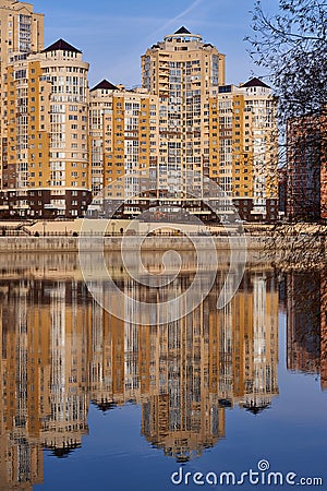 JK Evropeyskiy - Kozhevennaya 28. Wonderful view of the complex from the Kuban River in the winter in the golden hours, the houses Editorial Stock Photo