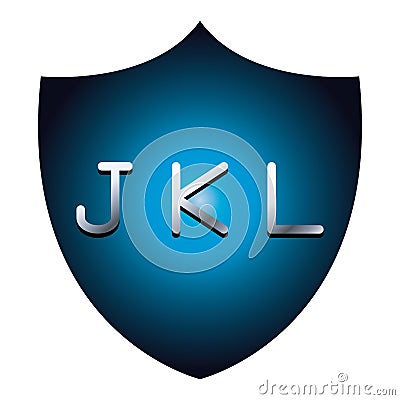 JKL alphabet font letters blue security shield symbol Vector Illustration