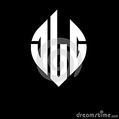 JLG circle letter logo design with circle and ellipse shape. JLG ellipse letters with typographic style. The three initials form a Vector Illustration