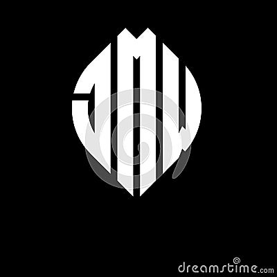 JMW circle letter logo design with circle and ellipse shape. JMW ellipse letters with typographic style. The three initials form a Vector Illustration