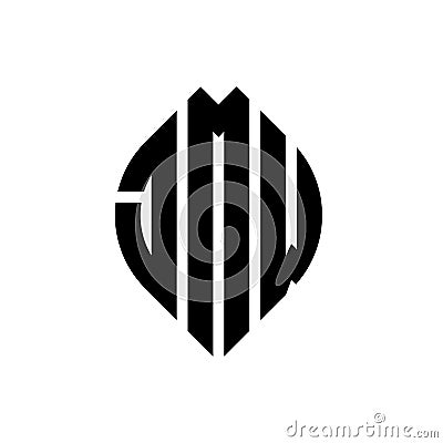 JMW circle letter logo design with circle and ellipse shape. JMW ellipse letters with typographic style. The three initials form a Vector Illustration