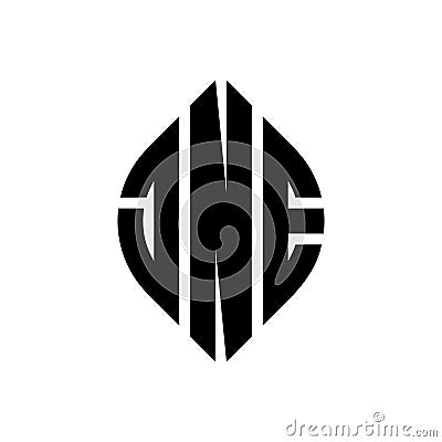JNE circle letter logo design with circle and ellipse shape. JNE ellipse letters with typographic style. The three initials form a Vector Illustration