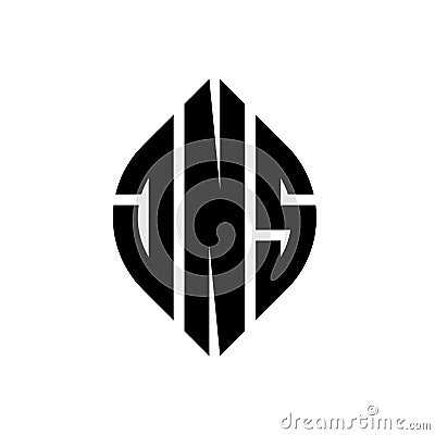 JNS circle letter logo design with circle and ellipse shape. JNS ellipse letters with typographic style. The three initials form a Vector Illustration