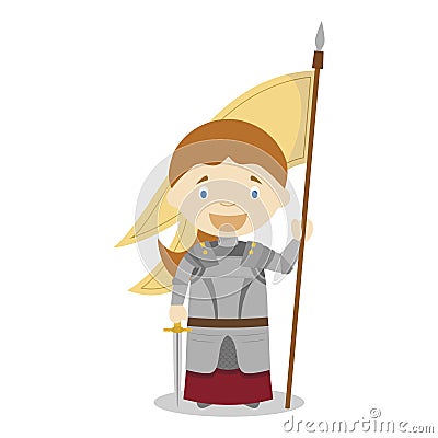 Joan of Arc cartoon character. Vector Illustration. Vector Illustration